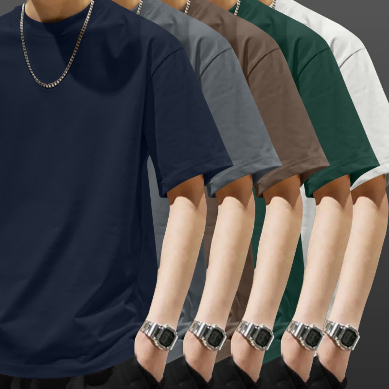 5pcs Pack Men's Heavyweight 100% Cotton T-Shirts - Casual Round Neck Short Sleeve Tees Suitable for Casual Attire, Gym, Office & Social Events - Pack Discount, Machine Washable Basic Wardrobe Staple (No Price Display Limitati