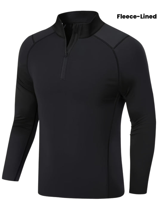 Men's Fitness Long Sleeve T-Shirt, -Lined for Autumn and Winter, Tight-Fitting Basketball Base Layer for Running and Training