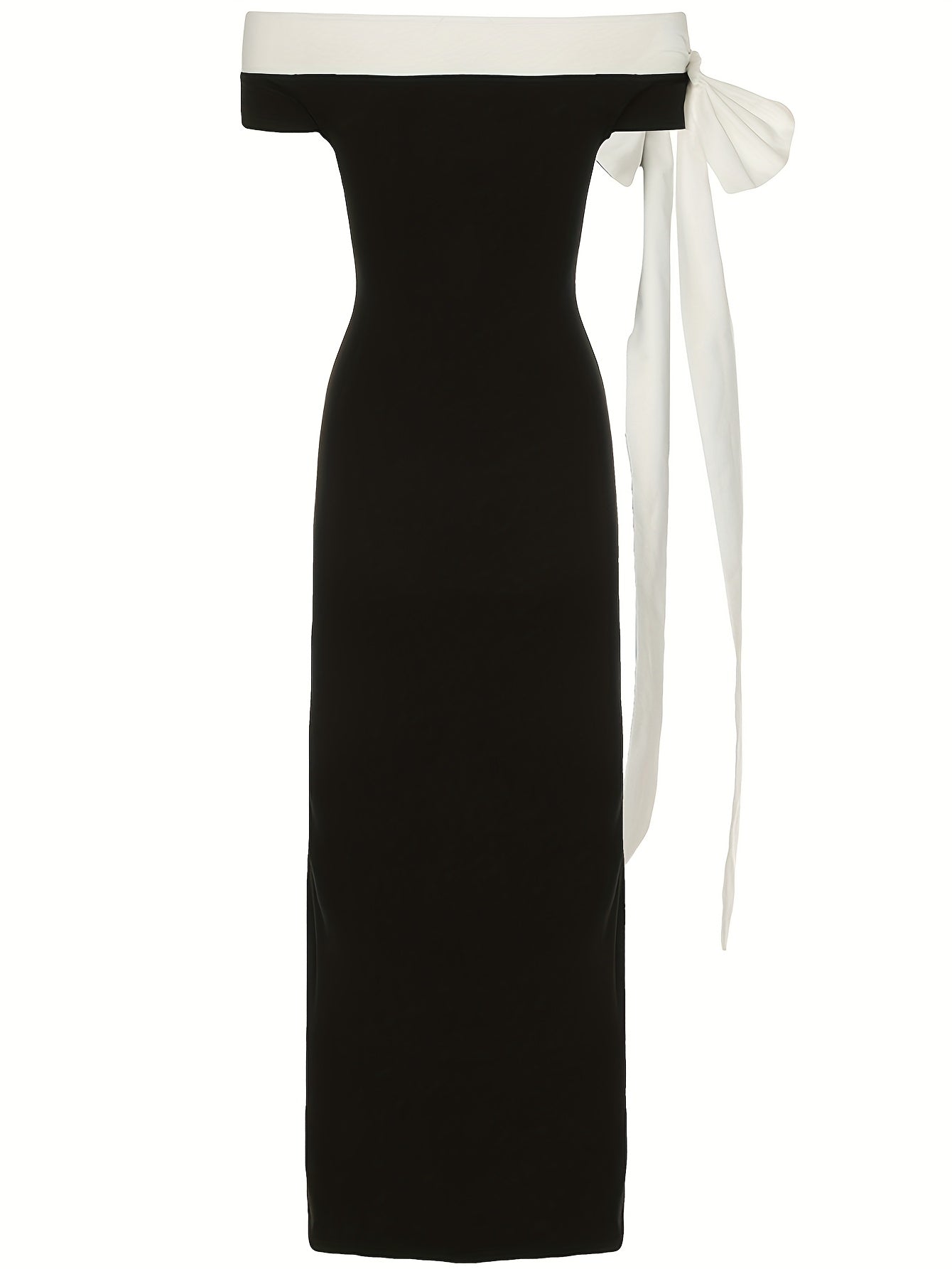 Robe Bicolore Épaules Dénudées avec Nœud