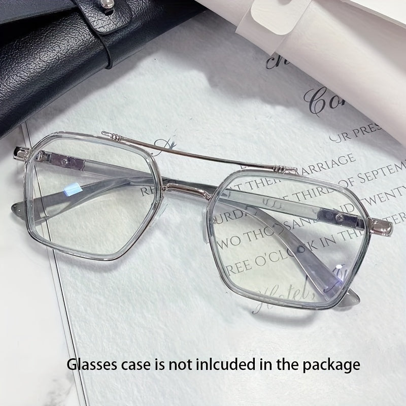 1pc TERNICOL Vintage Style Full Rim Glasses, Anti Blue Light PC Lens, Polycarbonate Frame, Fashionable Flat Light Eyewear with Case, Unisex for Photography & Street Fashion,Protect Against Blue Light from Computers and Electr