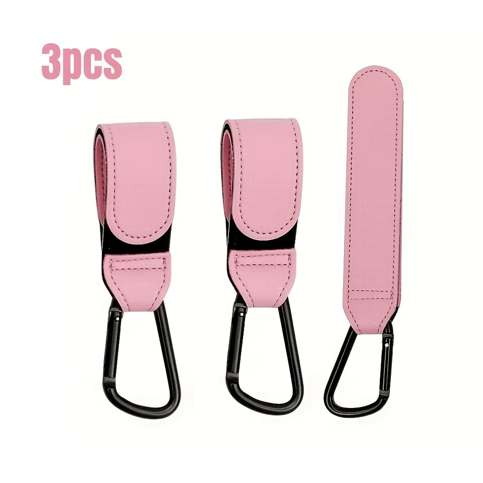 Premium 3-Pack Vegan Leather Stroller Hooks – Heavy-Duty Aluminum Hooks for Diaper Bags, Shopping Bags & Baby Essentials