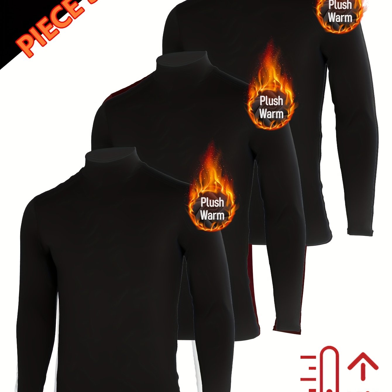 3pcs Sous-Vêtements Thermiques Homme – Col Montant Manches Longues