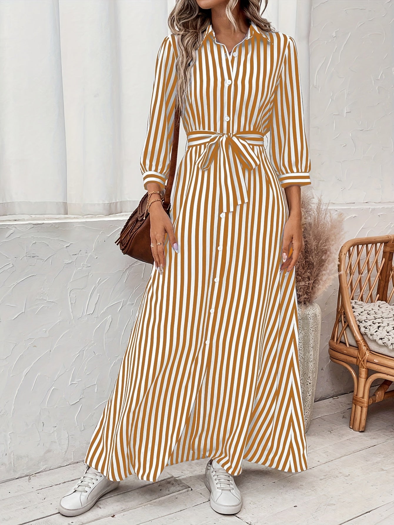 Robe rayée élégante et décontractée pour femme