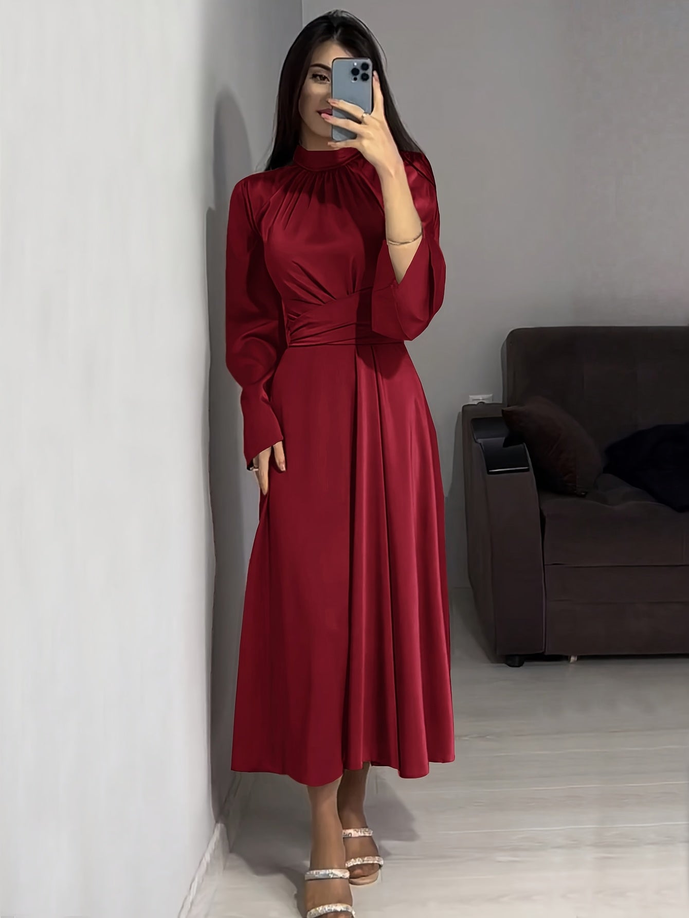 Elegant Arab Dress | Solid Color, Suitable for Spring/Summer/Fall Seasons