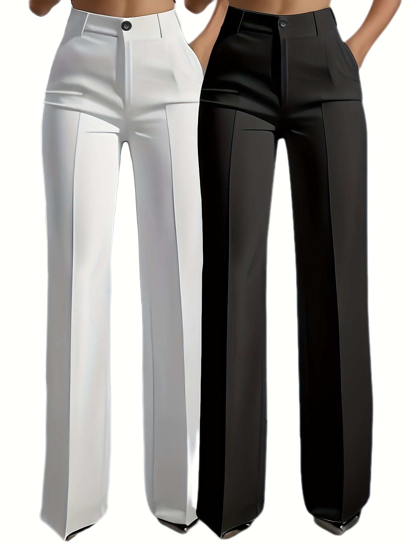 Lot de 2 Pantalons Femme Élégants Droits avec Poches Obliques