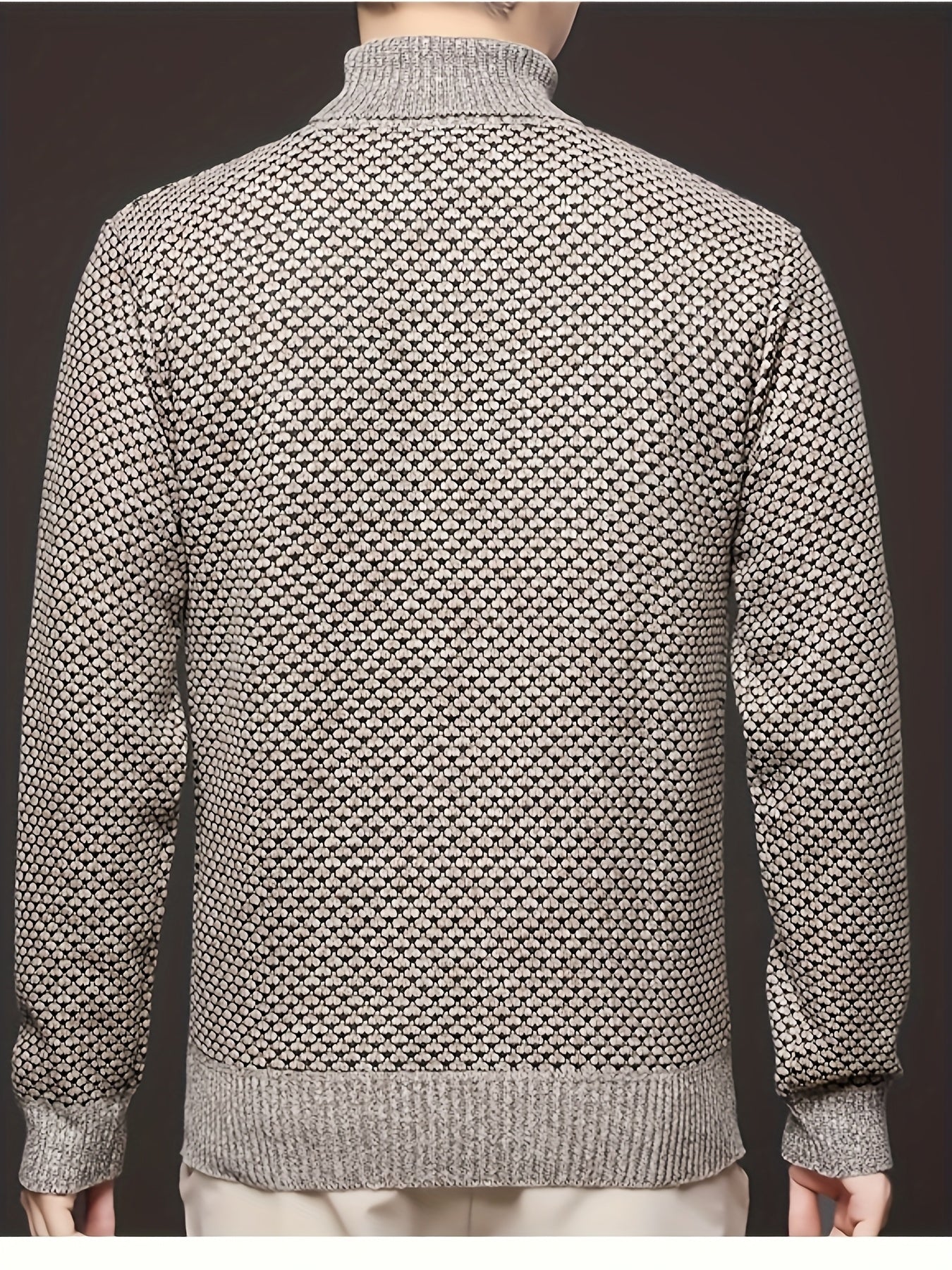 Men'S Autumn Jacquard Knit Sweater with a High Collar, Stylish And Fleece-Lined.