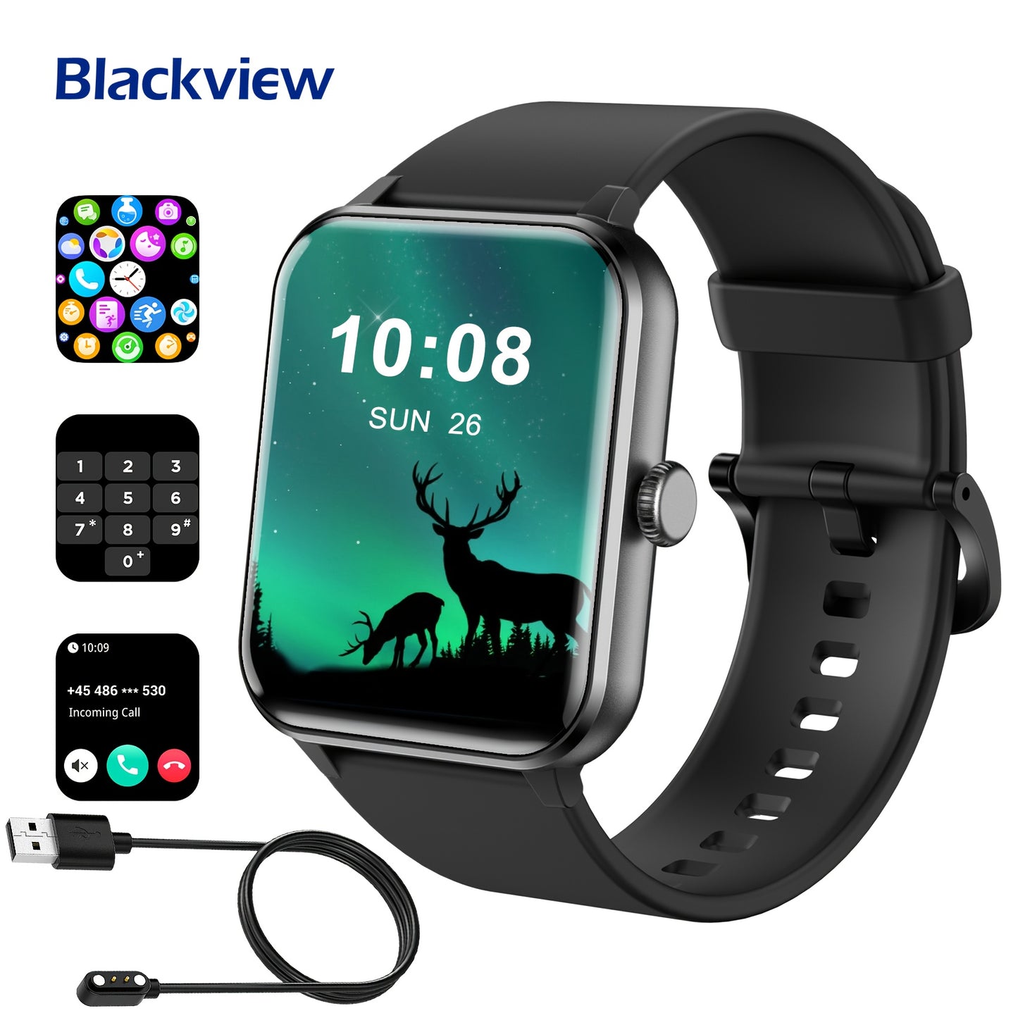 Blackview New Upgraded Smart Watch For Men Women For IPhone Android, 4.7 cm Fitness Tracker Wireless Call (Answer/Make), 100+ Sport Modes, Sports Data Monitoring Multi-functional Sports Bracelet, Black Pink Red Blue Gray. 256