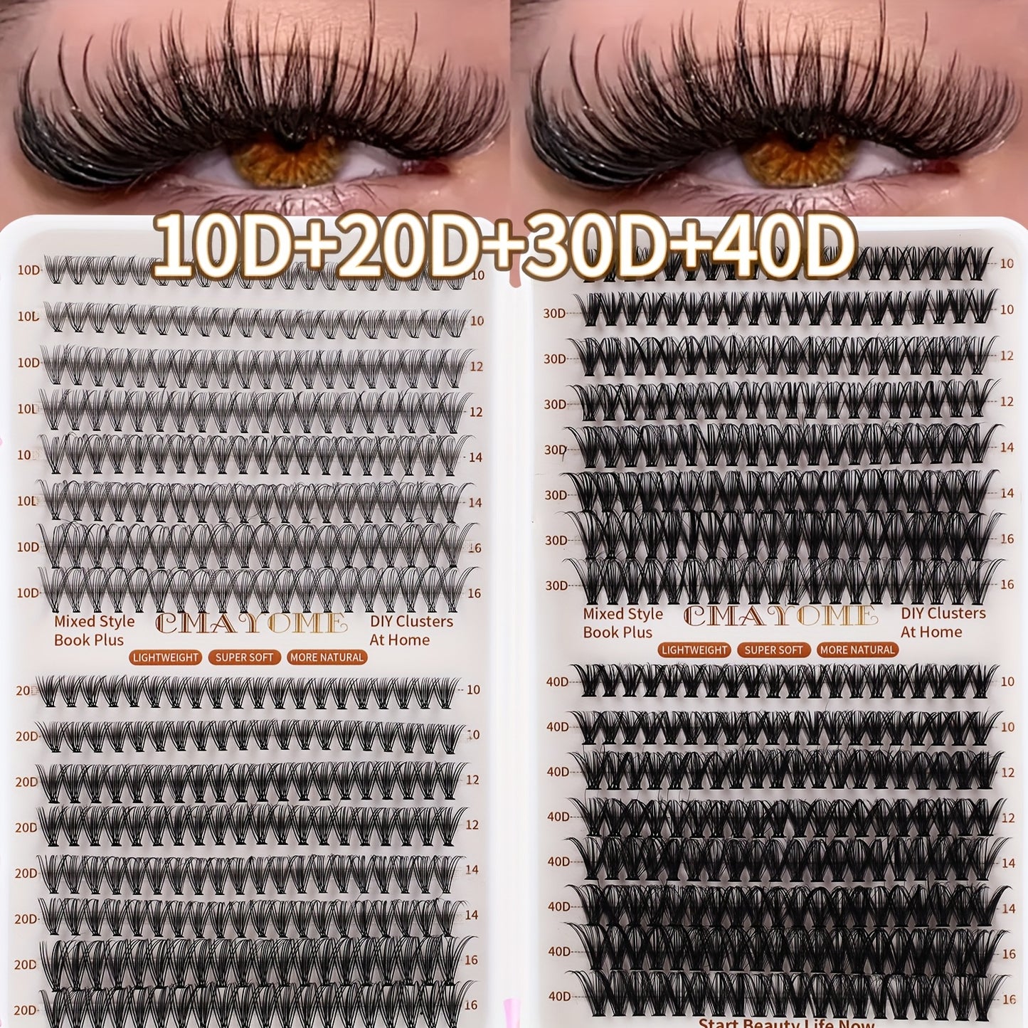 Kit Extensions de Cils — Longueurs Mixtes 10-16 mm, Paquets 10D/20D/30D/40D, Styles Cat Eye, Cosplay, Volume Russe, Naturel, Épais et Dramatique, Inclus Colle et Scellant, Pinces, Débutants, Curl D, Haute Pigmentation