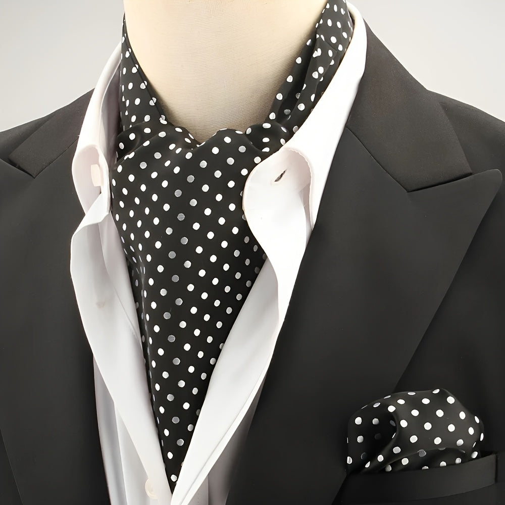 2pcs Ascot Homme – Écharpe et Pochette Style Rétro Britannique pour Mariages et Événements, Motifs Pois/Paisley/Fleur