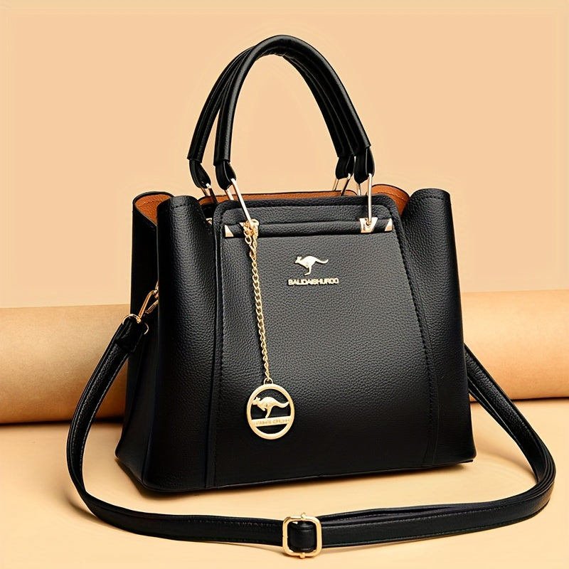 Sac fourre-tout noir élégant pour femme – Bandoulière amovible, fermeture zippée, détail métallique, polyvalent et stylé