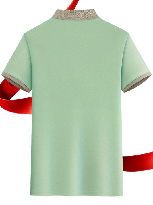 Men'S Short Sleeve Polo Shirt with Color Block Collar, Quick-Dry Casual Golf Shirt, Classic Fit Business Work Polyester T-Shirt