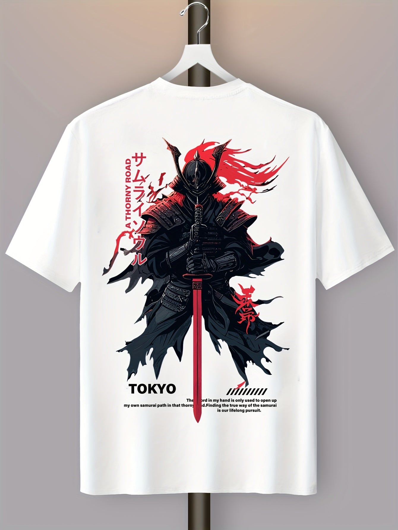 Men's 180gsm Heavyweight Samurai & Tokyo Anime T-Shirt - One Outsider Manga-Inspired Design with Text, Casual Round Neck Summer Tee for, Samurai Warriors & Anime Fans