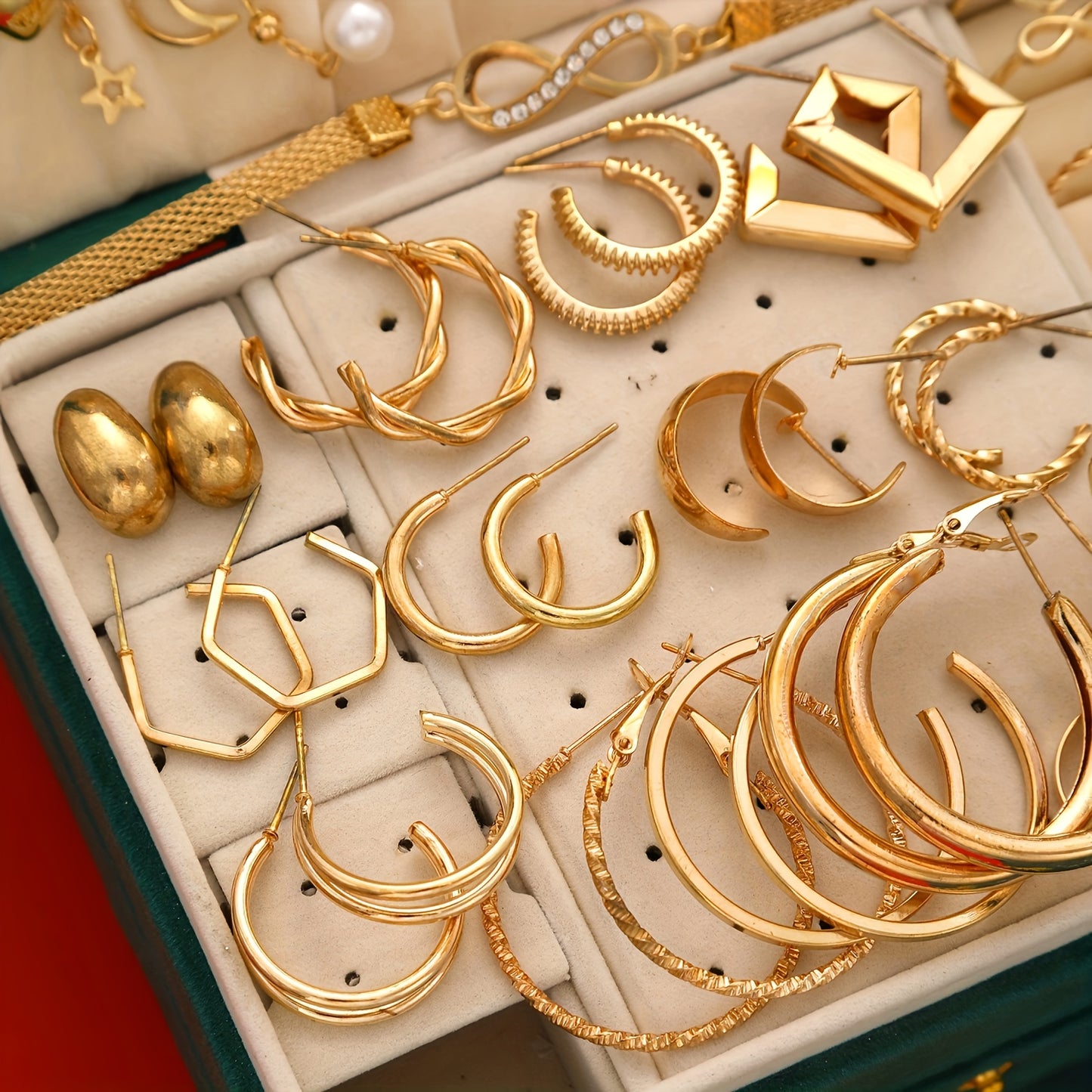 Ensemble de 58 pièces de bijoux femme, collier cœur et papillon, boucles d’oreilles, bracelet et bague avec zirconia synthétique et perles, thème Noël, élégant et polyvalent