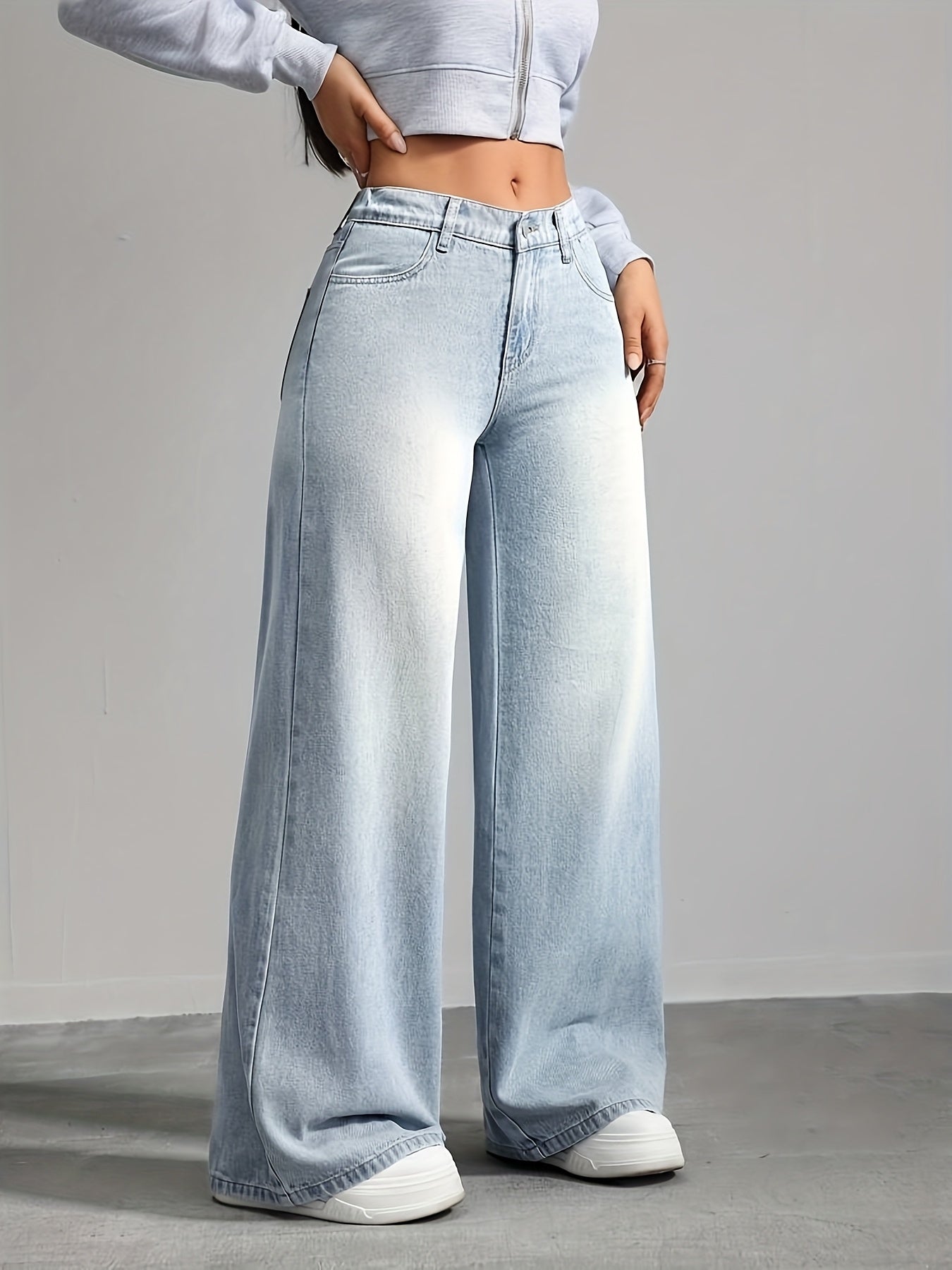 Jeans Femme Décontracté – Jambe Droite, Effet Usé