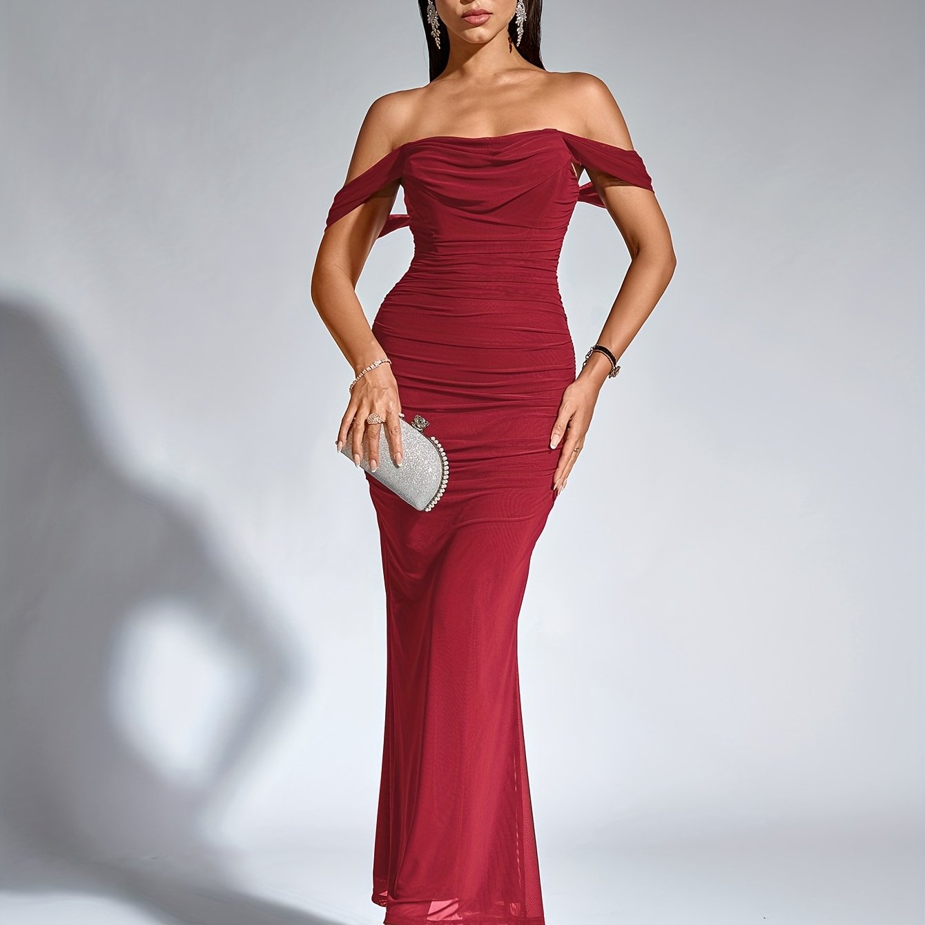 Robe Sirène Élégante Femme — Style Off-Shoulder, Robe Longue Formelle pour Soirées et Mariages, Coupe Bodycon Extensible, Tissu Non Transparent et Haute Élasticité, Tenue Formelle pour Occasions Spéciales