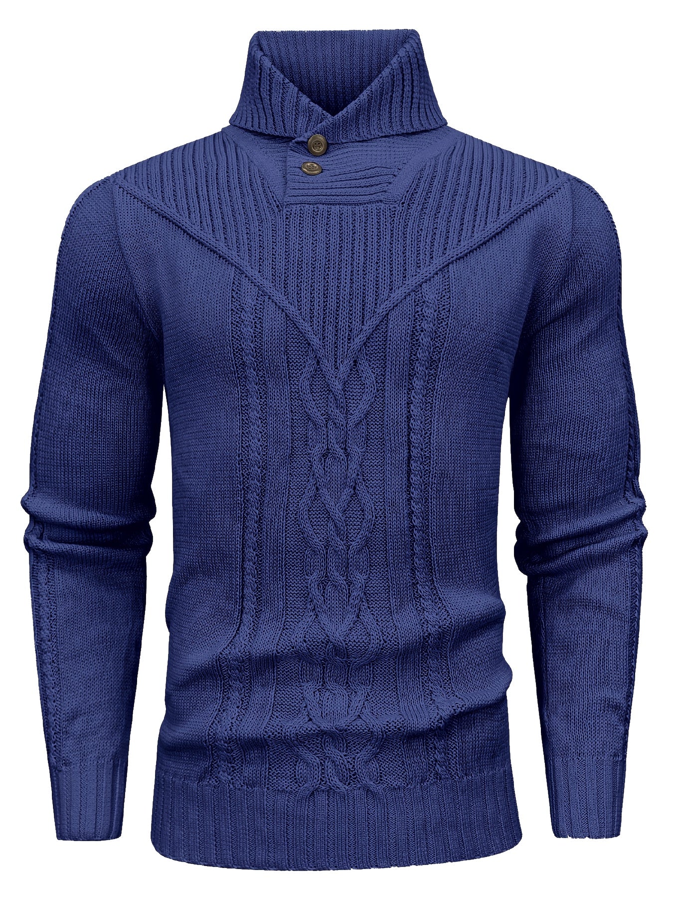 Men's High Collar Warm Knit Sweater - Stretchy Fashion Ribbed Pullover, Elegant Gentleman Cardigan