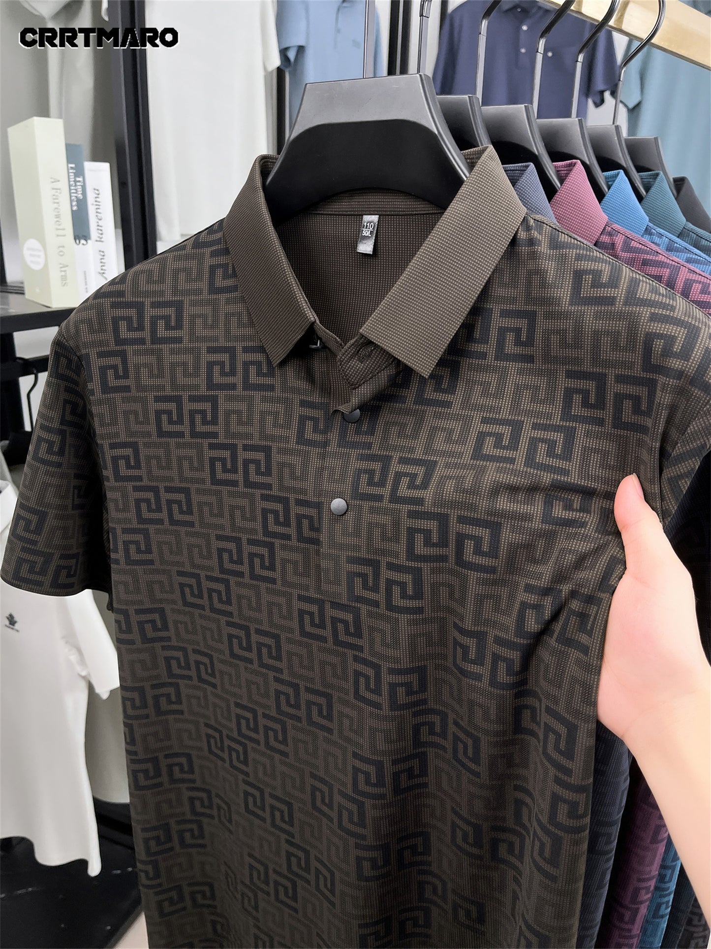 Men'S Casual Summer Polo Shirt - "CRRTMARO" Logo, Lightweight Rayon Fabric, Short Sleeve, Button-Up, Casual Style, Casual Summer Wear | Casual Style Shirt | Glossy Finish