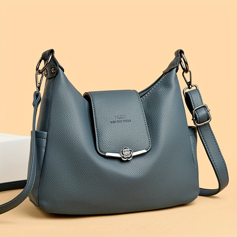 Sac à main européen/américain élégant pour femmes – couleur unie, bandoulière amovible, fermeture zippée, doublure polyester, détails peints, disponible en bordeaux et gris clair