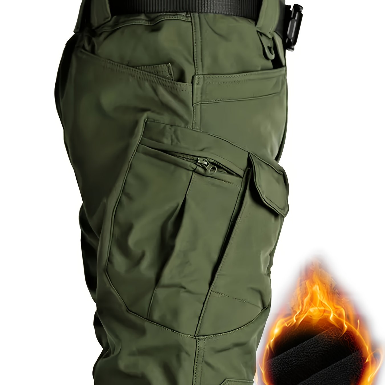 Pantalon cargo tactique en polaire pour homme – multi-poches, couleur unie, coupe-vent, tissu micro-extensible 295 g, idéal activités outdoor, randonnée et usage quotidien (sans ceinture)