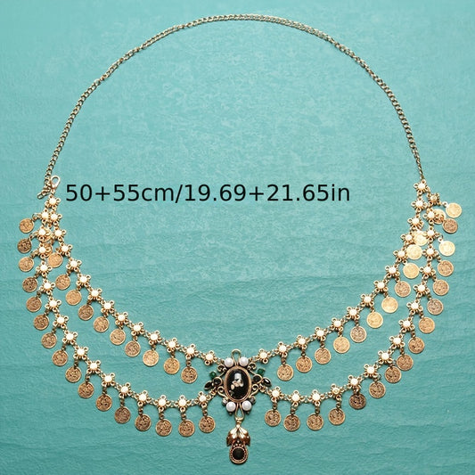 Ceinture taille élégante bohème pour femmes – Pièces et glands dorés, ceinture métallique ajustable avec breloques décoratives, idéale pour sorties décontractées, soirées, événements à la plage et occasions festives