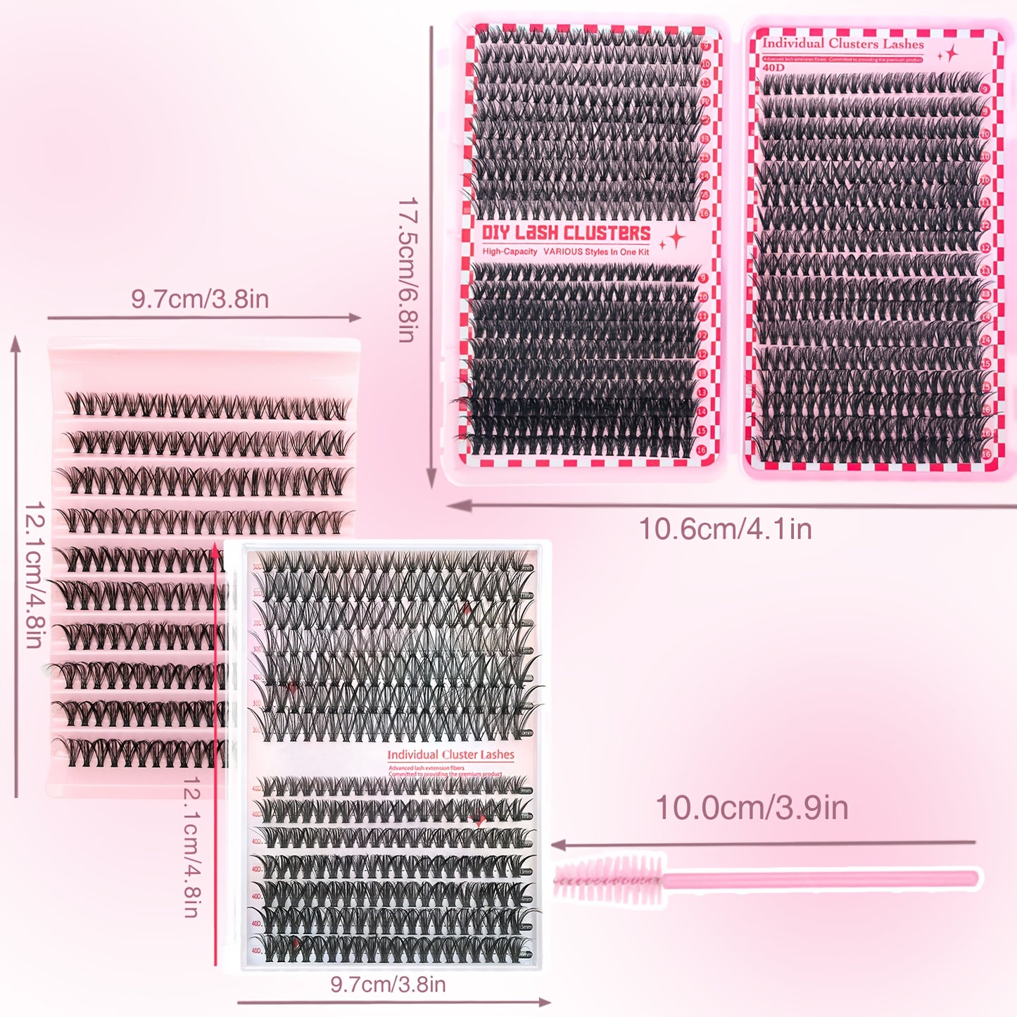 Set de Cils DIY pour Femme – 37 Rangées (740 pcs) / 14 Rangées (280 pcs) / 10 Rangées (200 pcs), Cils Individuels 8-16 mm, Inclus Brosse à Cils, Style Hybride, Parfait pour DIY Débutants à la Maison, Réutilisable