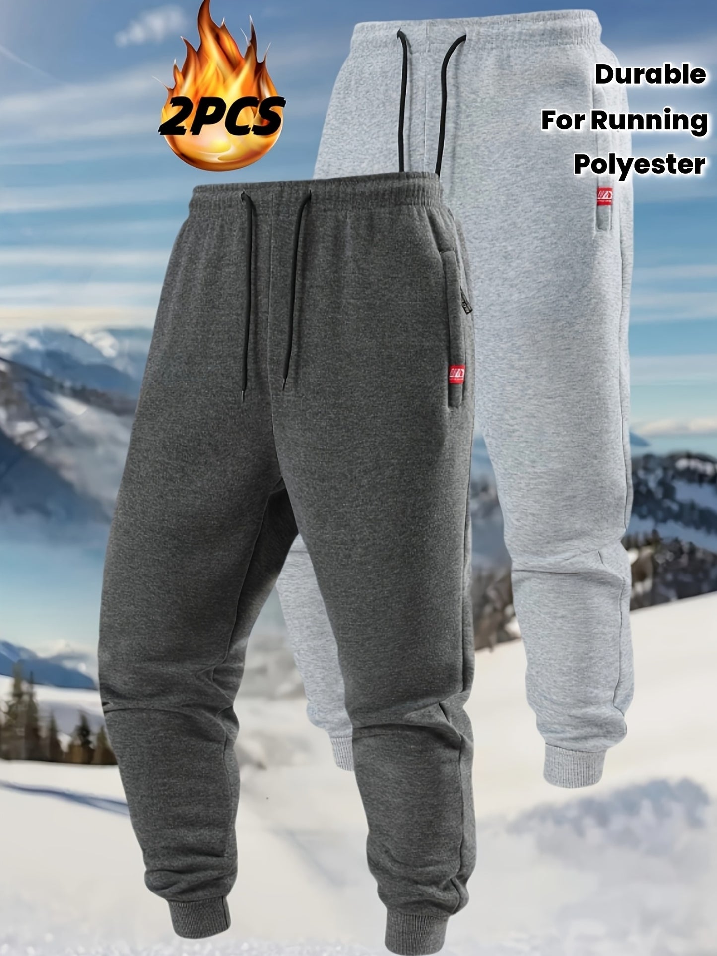 2pcs Joggers Homme – Doublure Polaire, Loose Fit, Cordon, Poches, Automne/Hiver