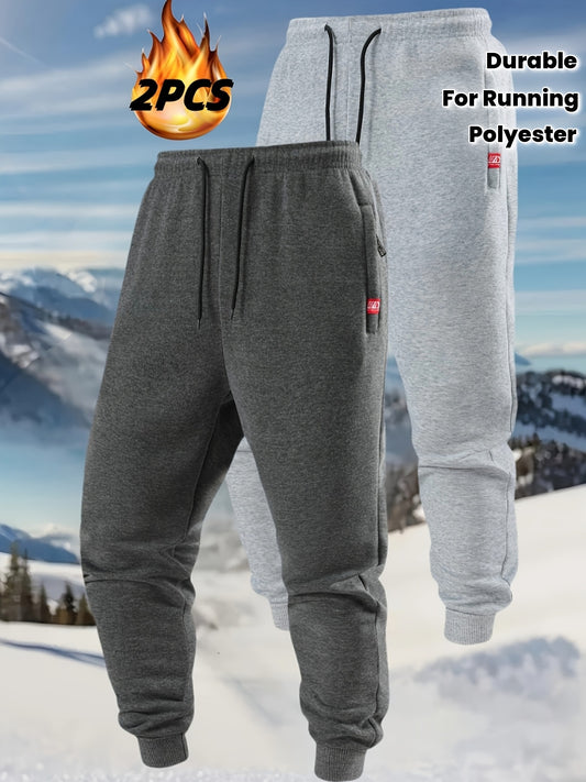 2pcs Joggers Homme – Doublure Polaire, Loose Fit, Cordon, Poches, Automne/Hiver