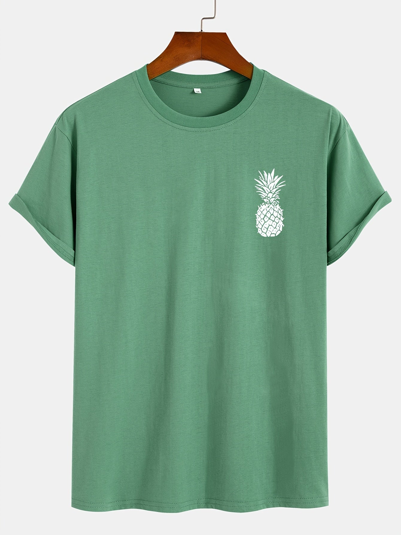 Men'S Casual Short Sleeve T-Shirt - Pineapple Print, Soft Breathable Cotton, Regular Fit Round Neck, Classic Basic Style for Casual Attire, Comfortable Clothing | Round Neck Tshirt | Soft Fabric Tee, T Shirt