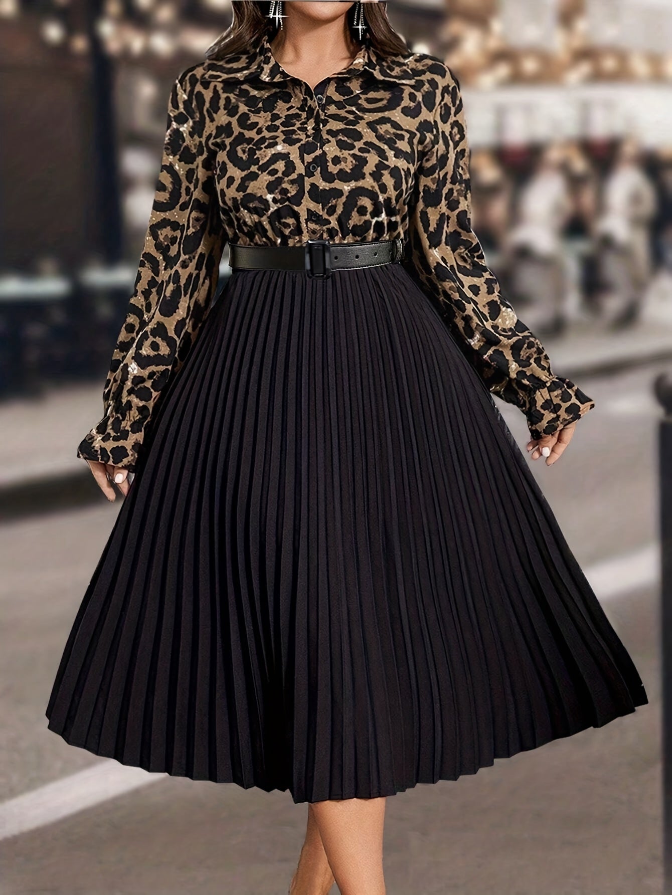 Plus Size, Women's Spring Summer Autumn Fashion Casual Long Sleeve Pleated Elegant Dress