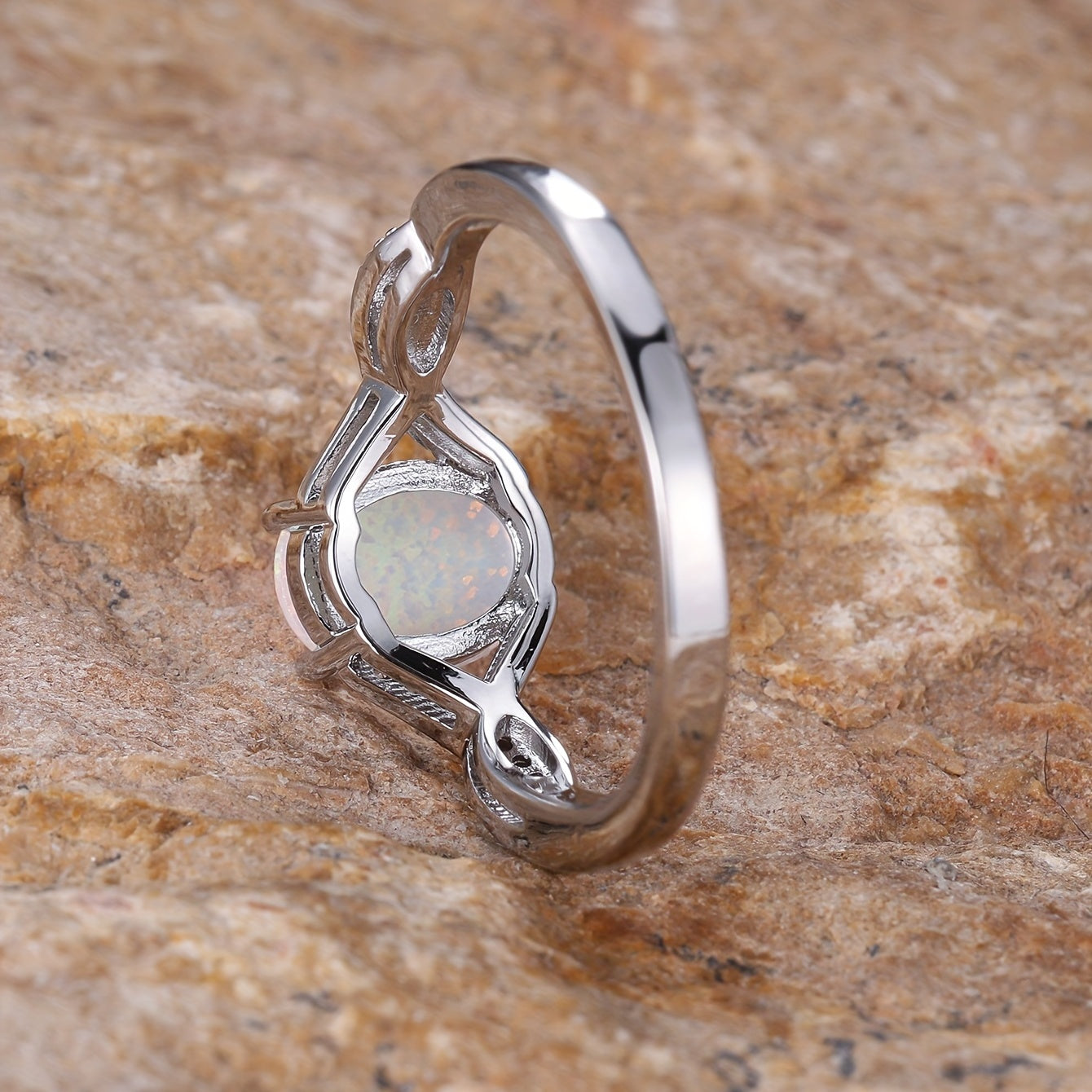 Oval White Opal  Twist Curved Ring for Women Simple Delicate Glitter Creative Design Wedding Ring EngaSynthetic Gemstoneent Party Wear Elegant Temperament Jewelry