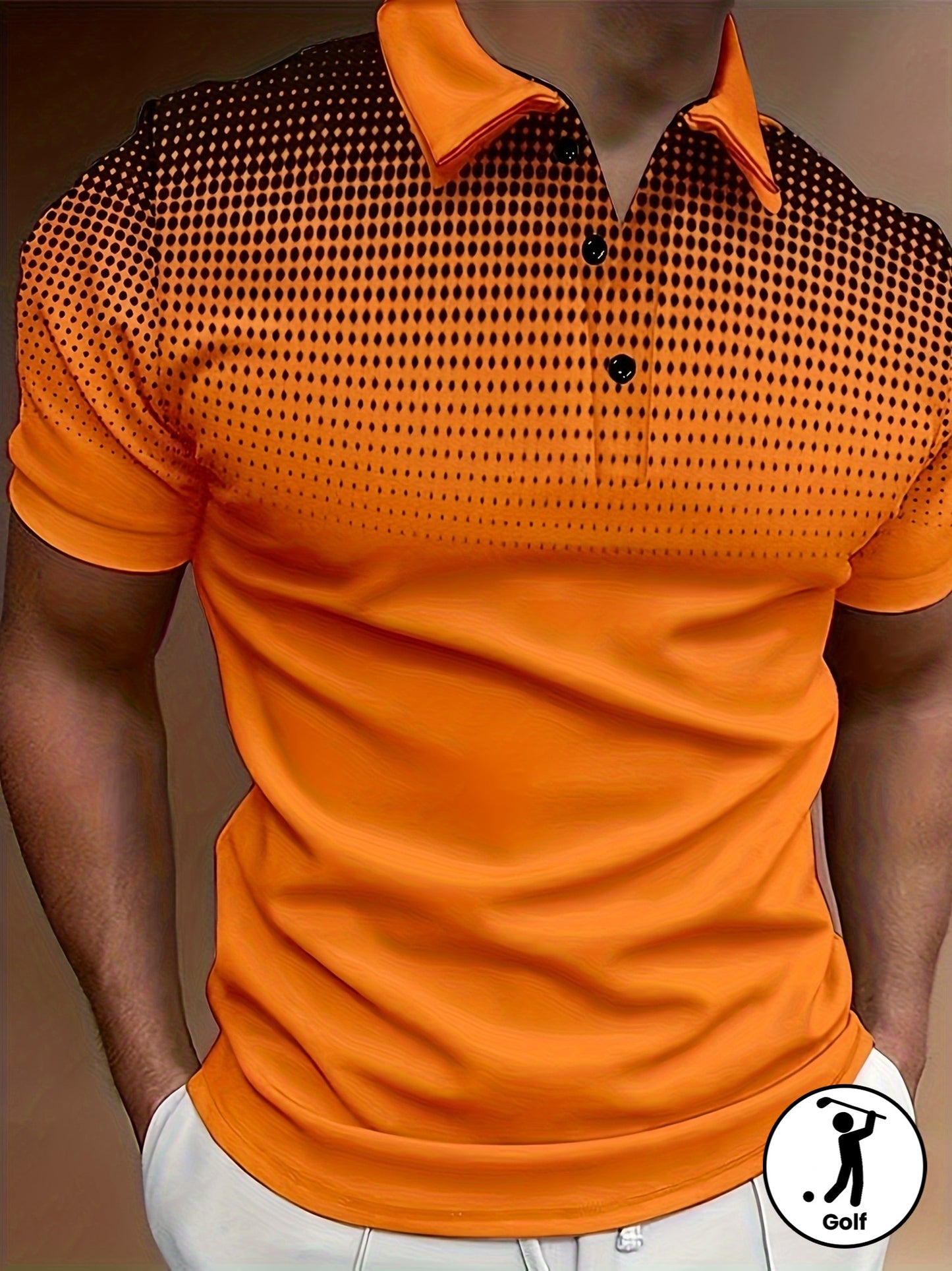 2pcs Men's Gradient Pattern Print Short Sleeve Lapel Golf Shirts, Casual Style Slight Stretch Regular Fit Summer Tops, Summer Golf Shirts