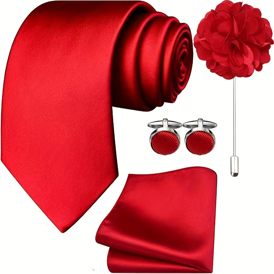 Lot de 5 Accessoires Homme – Cravate, Pochette, Boutons de Manchette et Broche, Ensemble Formelle pour Mariage, Bureau et Fêtes