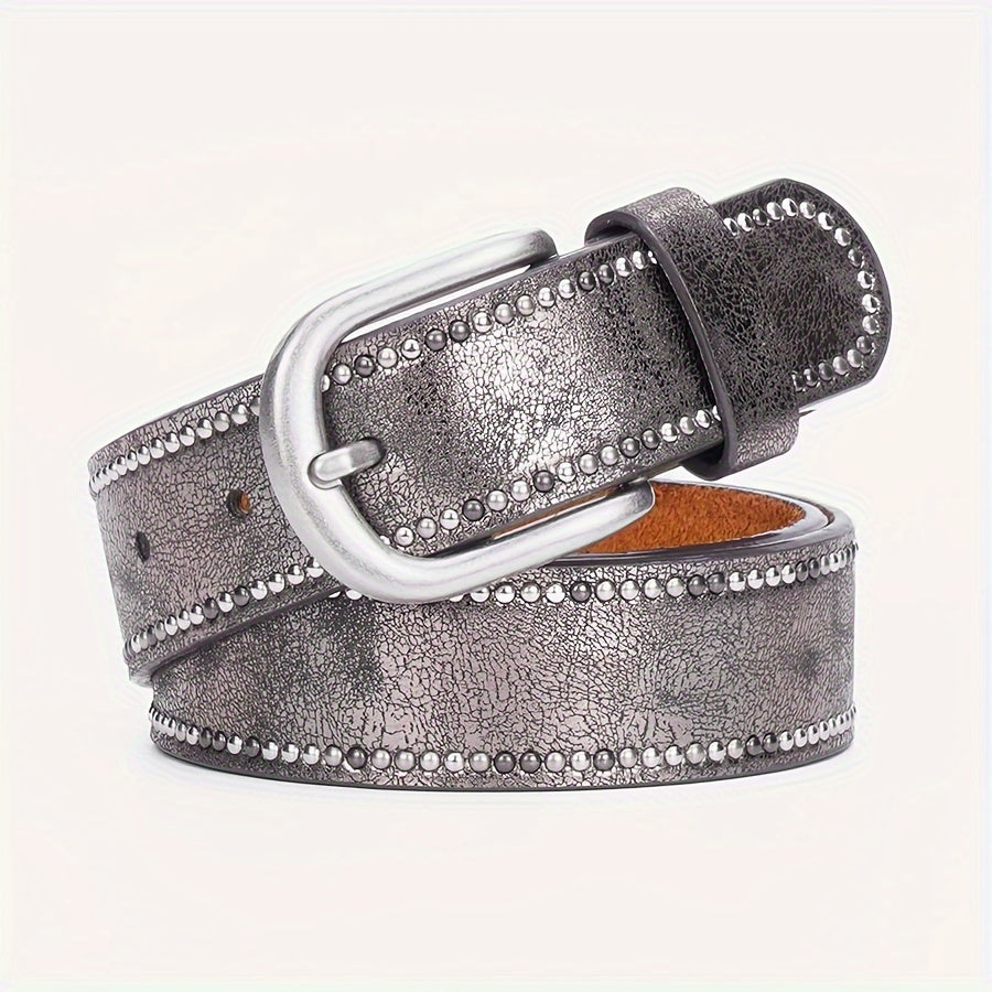 Ceinture en cuir véritable pour femmes – Style Y2K, boucle en alliage cloutée, large bande de taille pour jeans, accessoire de mode décontracté tendance punk
