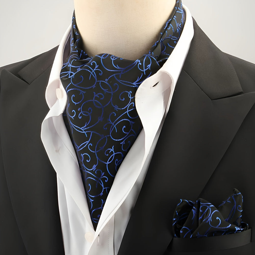 2pcs Ascot Homme – Écharpe et Pochette Style Rétro Britannique pour Mariages et Événements, Motifs Pois/Paisley/Fleur