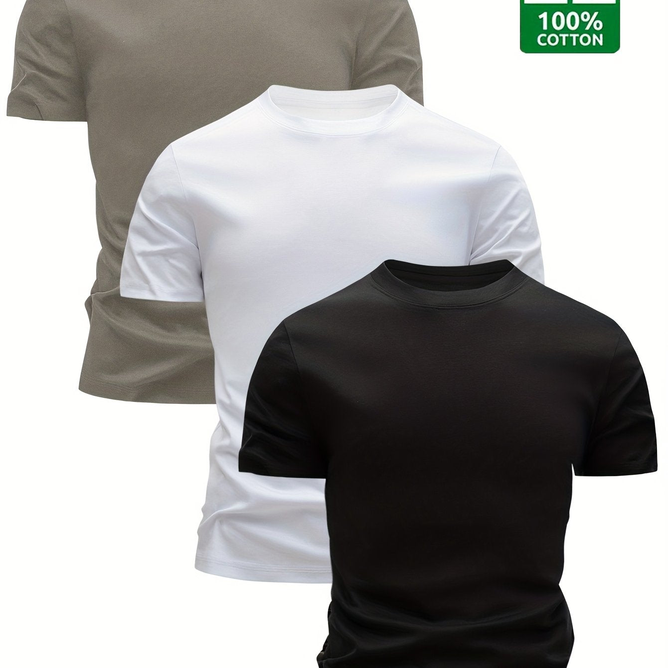 Set of 3 Men'S 100% T-Shirts - Soft And Comfortable for Everyday Casual Wear, Breathable And Moisture-Wicking for Summer, Lightweight Design, Sweat-Resistant