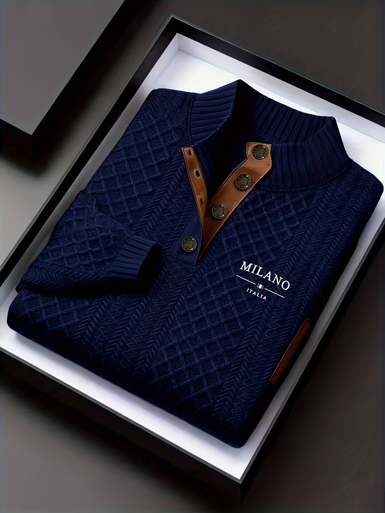 Men'S Jacquard Knit Sweater for Autumn And Winter, a Mature And Stylish Pullover with a Stand-Up Collar, Perfect for Halloween Outfits. This Top Features Jacquard Patterns with Contrasting Colors at The Neckline And Elbow Pat