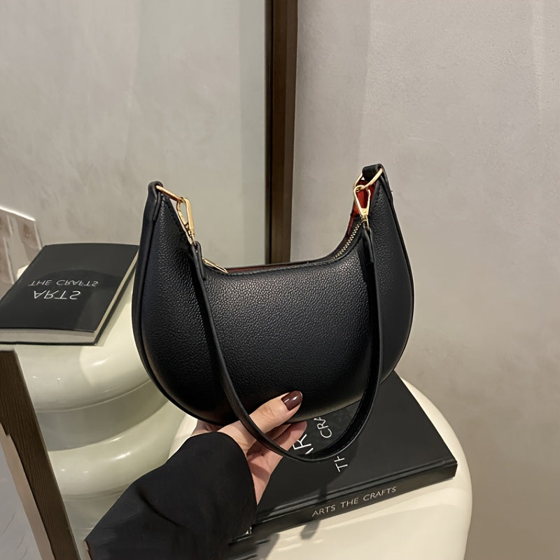 Sac Femme de Luxe 1 Pièce en Forme de Croissant — Bandoulière Détachable et Réglable, Fermeture Magnétique, Détails Métalliques Dorés, Parfait pour Occasions Décontractées ou Formelles, Couleurs Café, Blanc, Rouge, Noir, Polyester, Accessoire de Soirée