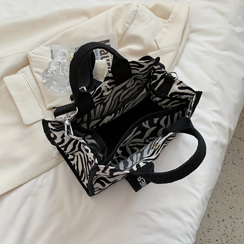 Sac Cartable Femme à Motif Zèbre – Nylon Tendance, Style Décontracté et Vintage, Sac Polyvalent