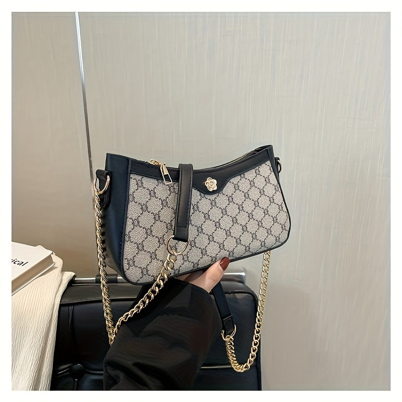 Sac Bandoulière Vintage Européen pour Femme – Sac à Main Rétro Noir avec Finitions Dorées, Bandoulière Détachable et Fermeture Éclair, Léger et Élégant pour Soirées ou Usage Quotidien, Style Luxueux Sans Entretien