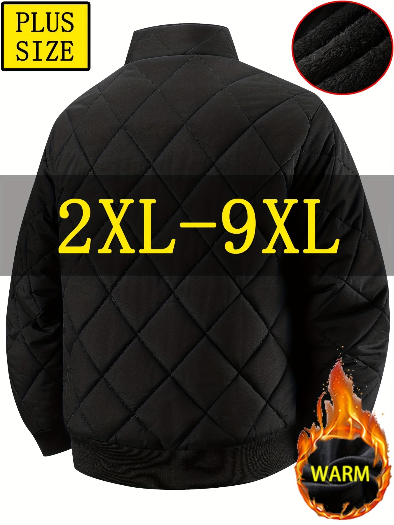 Manteau Hiver Homme Oversize 2XL-9XL – Veste Zippée Épais, Col Montant, Grandes Poches, Casual & Grand Taille