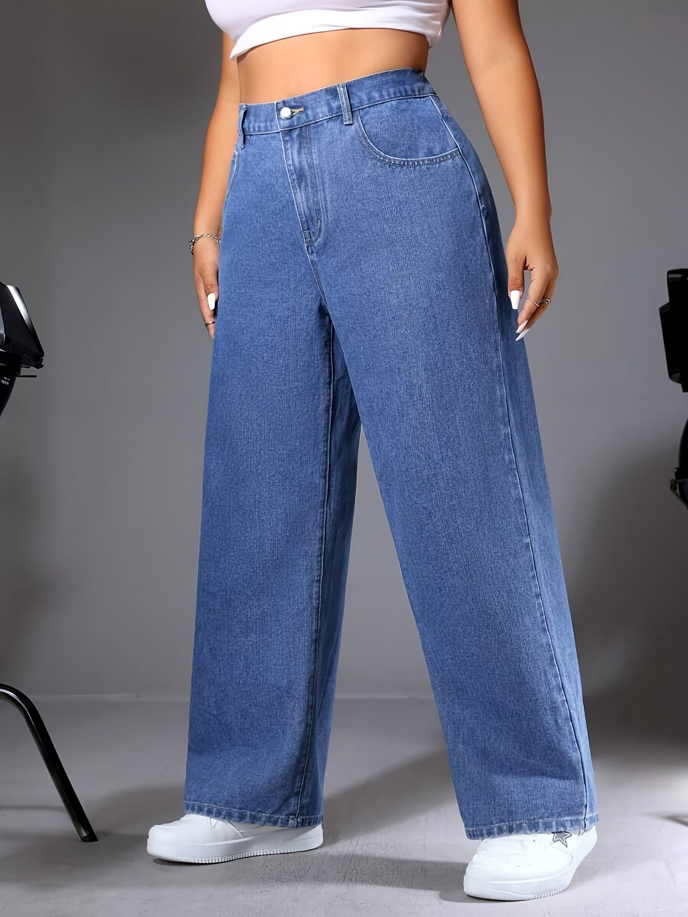 Jean Femme Grande Taille Taille Haute, Coupe Décontractée - Pantalon en Denim Droit Élégant, Confort Toute Saison, Lavable en Machine