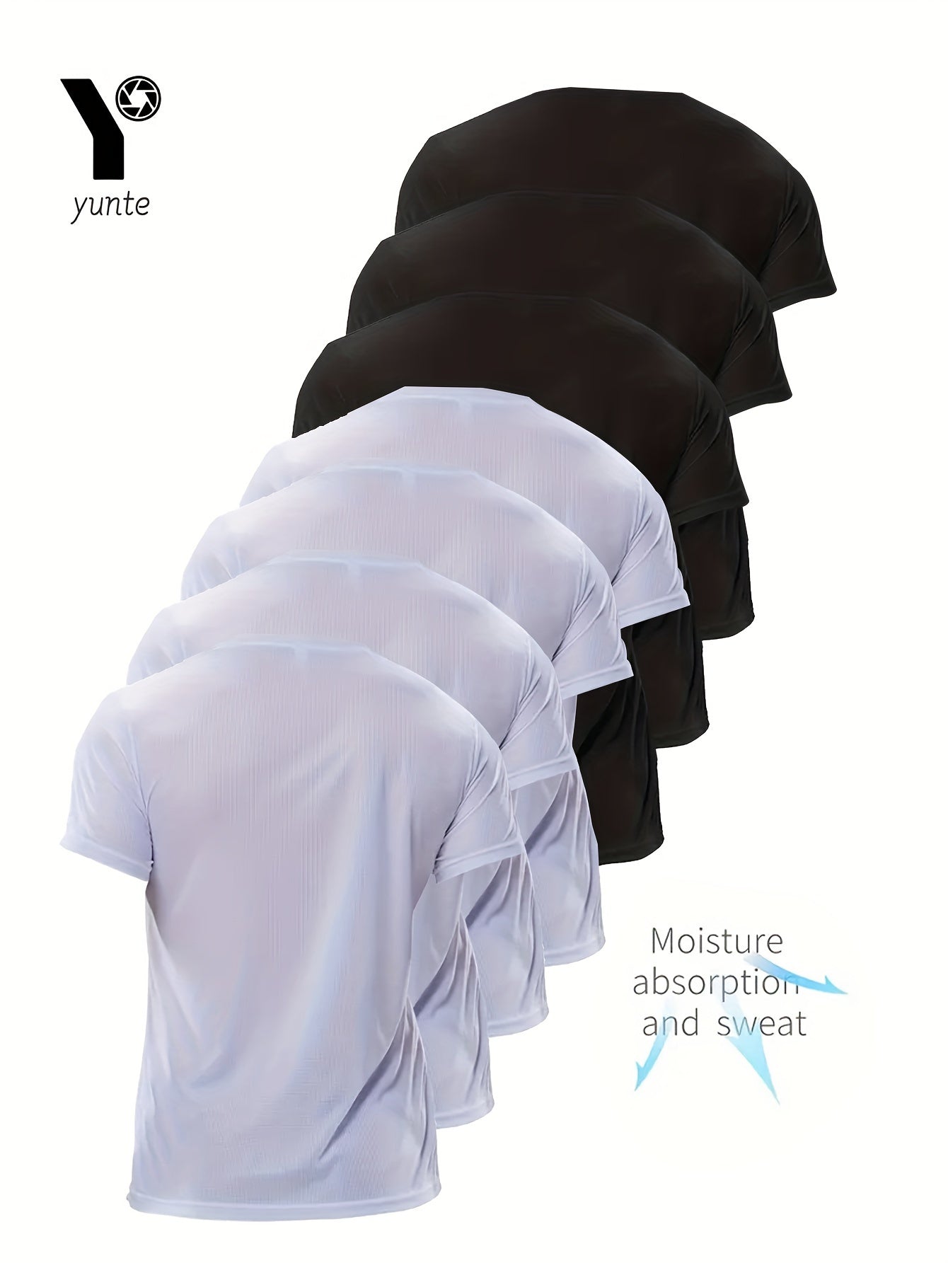 7pcs Men's Quick-Dry T-Shirts - Breathable, Sweat-Wicking Crew Neck Tees for Gym & Running, Lightweight & Comfortable