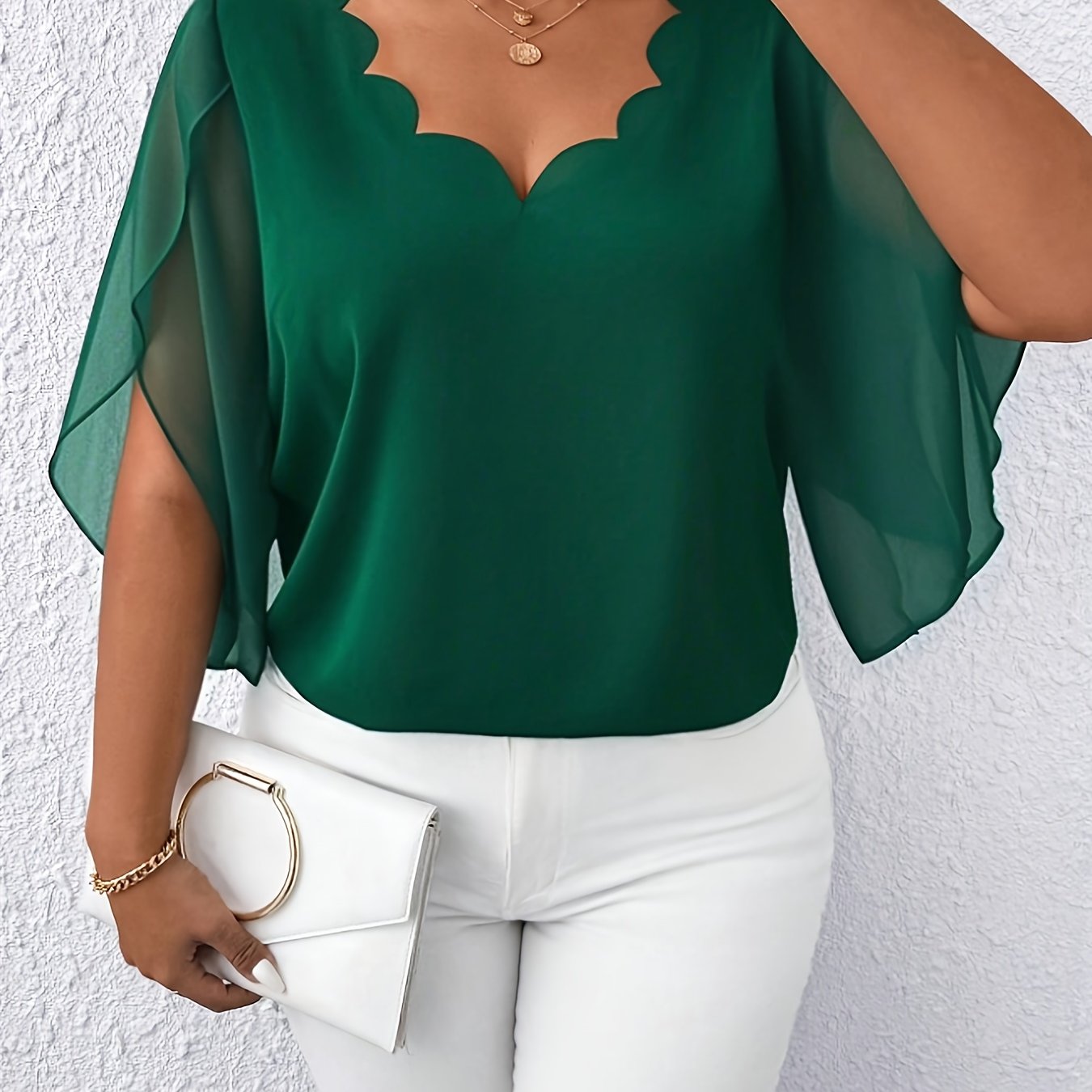 Blouse Femme Grande Taille Élégante – Manches Mi-Longues, Col Classique, Tissu Non Extensible, Tous Saisons