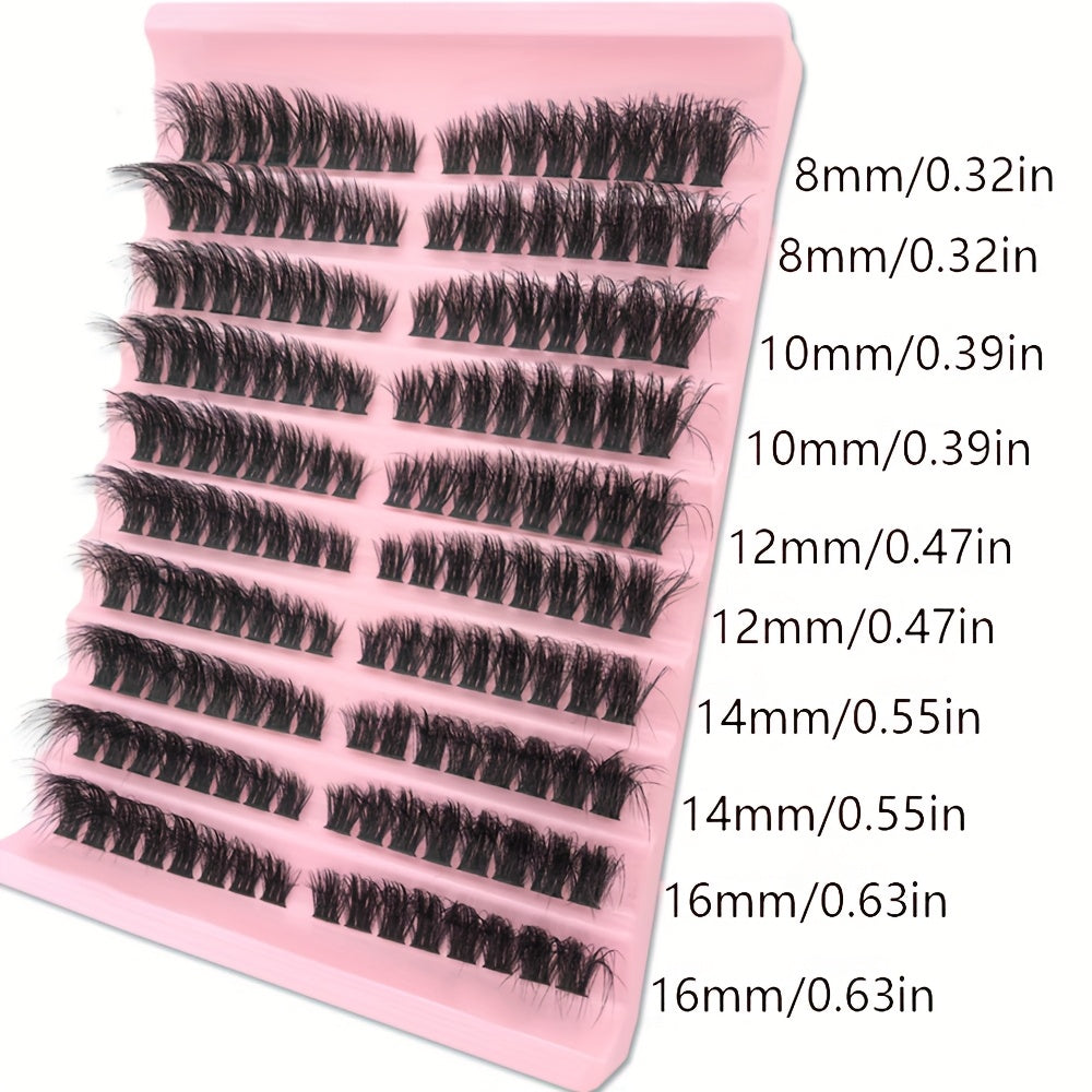 Kit d’extensions de cils avec grappes de cils naturels Wispy, courbure C, cils individuels et grappes pour le bas des yeux, colle waterproof avec scellant et pince, idéal pour application à domicile, effet fluffy naturel