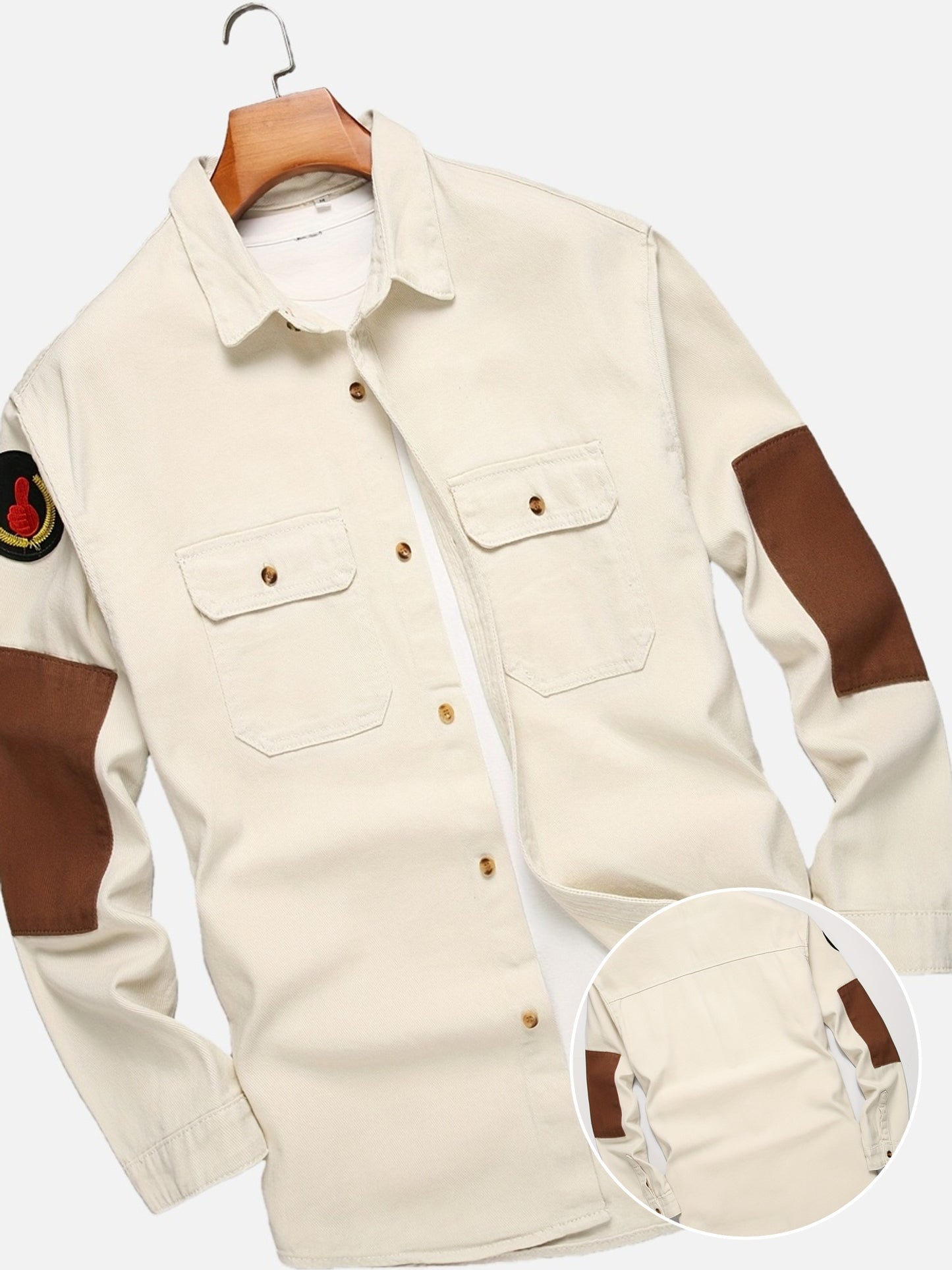 Men's Fashion Street Style Color Block Denim Shirt, Men's Stylish Comfy Denim Shirt For Spring & Autumn Wear