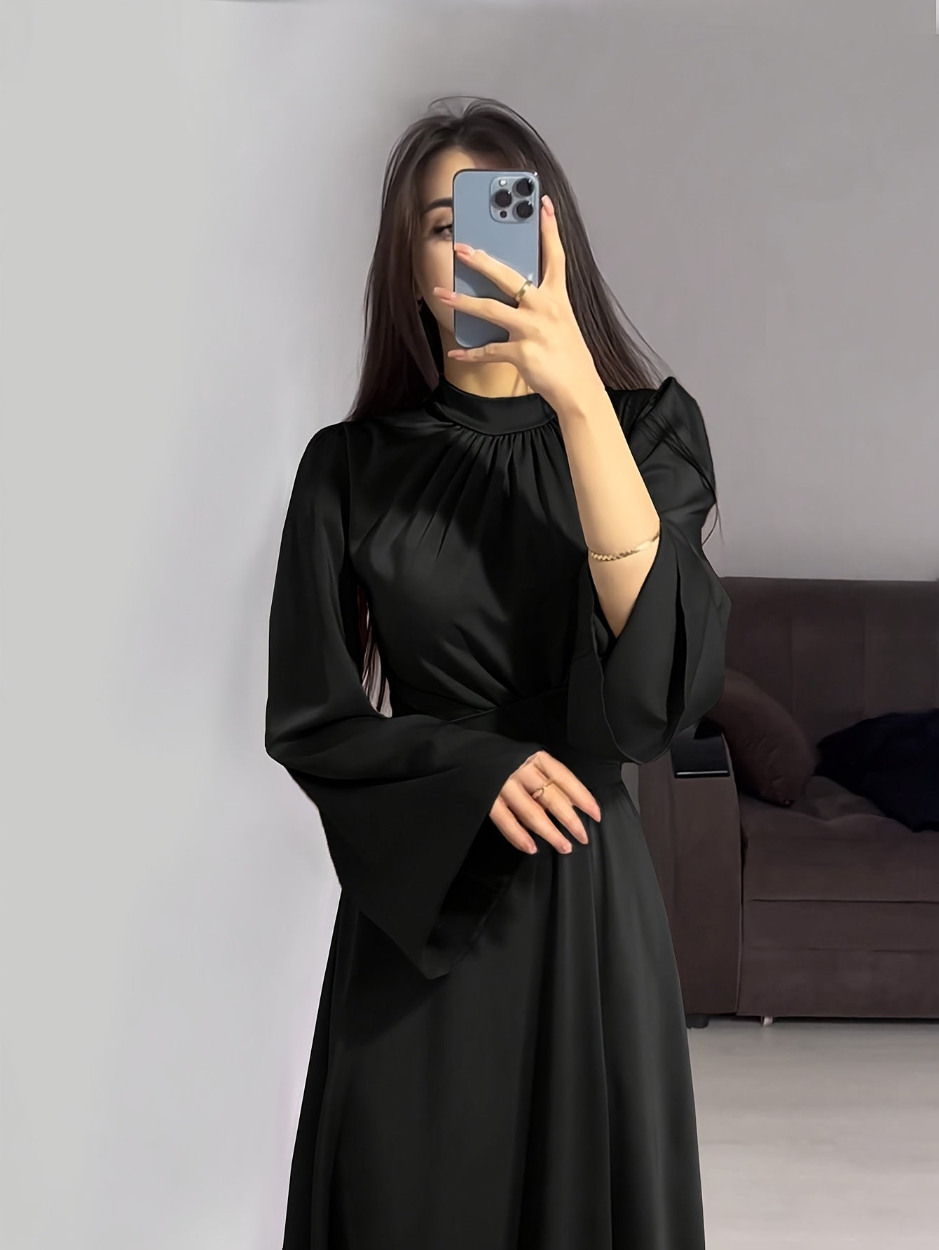 Elegant Arab Dress | Solid Color, Suitable for Spring/Summer/Fall Seasons