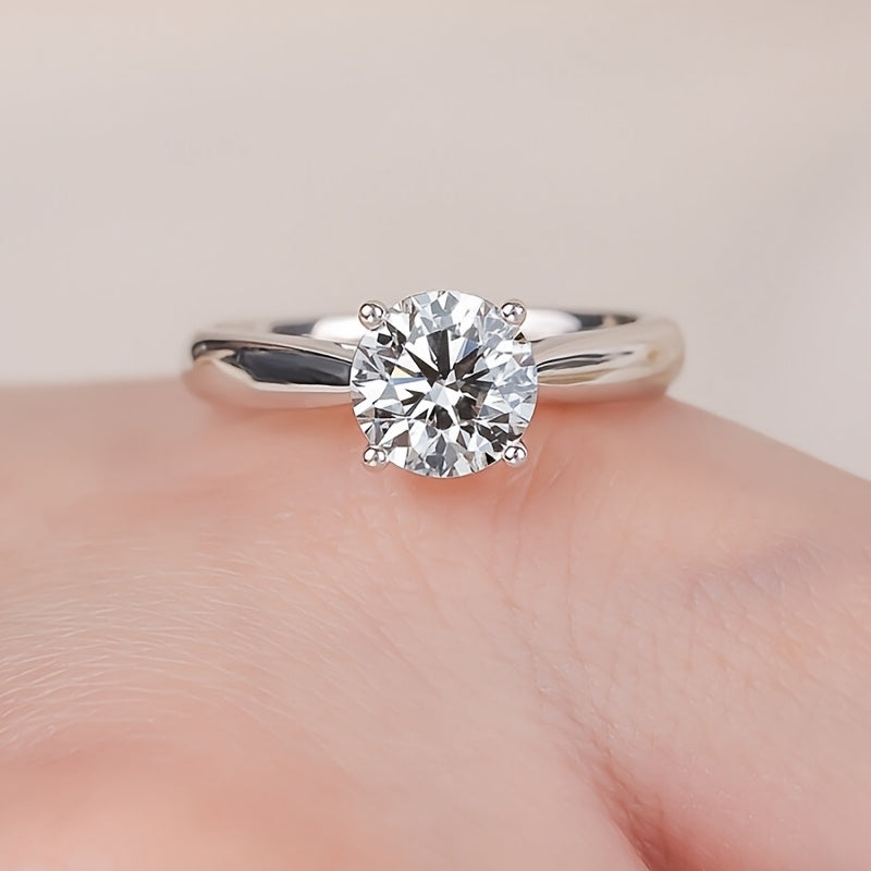 Bague Femme 2 Carats – Solitaire Rond Classique à 4 Griffes, Plaqué Argent Hypoallergénique, Pierre Brillante, Idéale Quotidien, Mariages et Saint-Valentin, Bijou Élégant et Raffiné