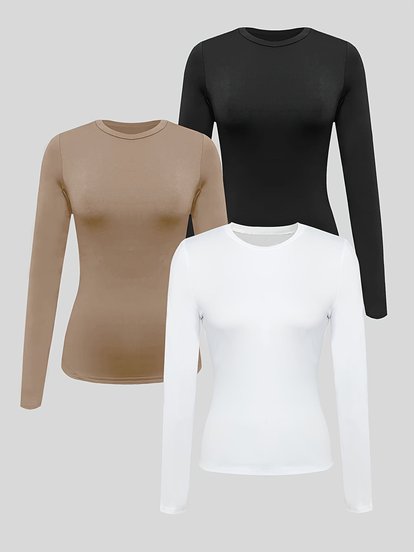 Lot de 3 T-Shirts Manches Longues Femme Couleur Unie