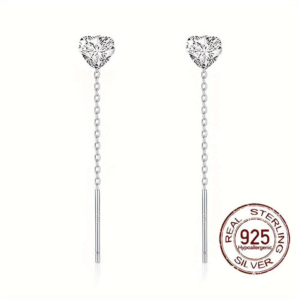 0,6 g S925 argent pur hypoallergénique brillant zircon synthétique combiné avec zircon cubique pendentif longue chaîne fil élégant minimaliste boucle d'oreille piercing