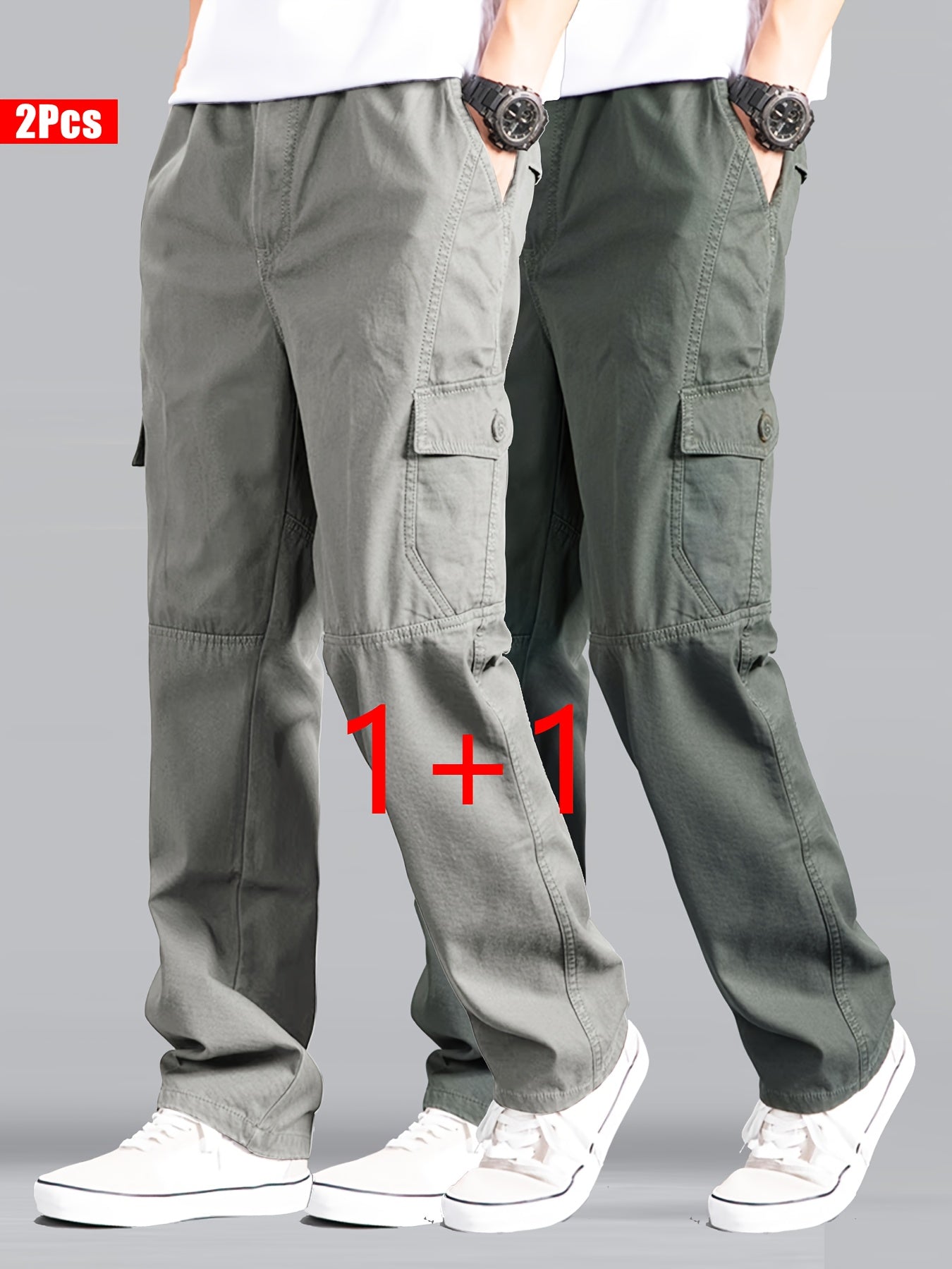 Lot de 2 Pantalons Cargo Homme – Pantalons de Travail Robustes avec Multiples Poches (Latérales, Cargo, Zippées), Tissu Résistant Sans Stretch pour Construction, Randonnée, Camping